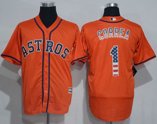 Astros #1 Carlos Correa Orange USA Flag Fashion Stitched MLB Jersey